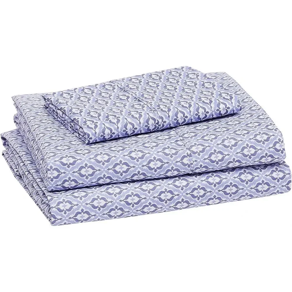 Amazon Basic Twin 3-Piece Microfiber Bed Sheet Set Blue Damask Soft Wrinkle-Free